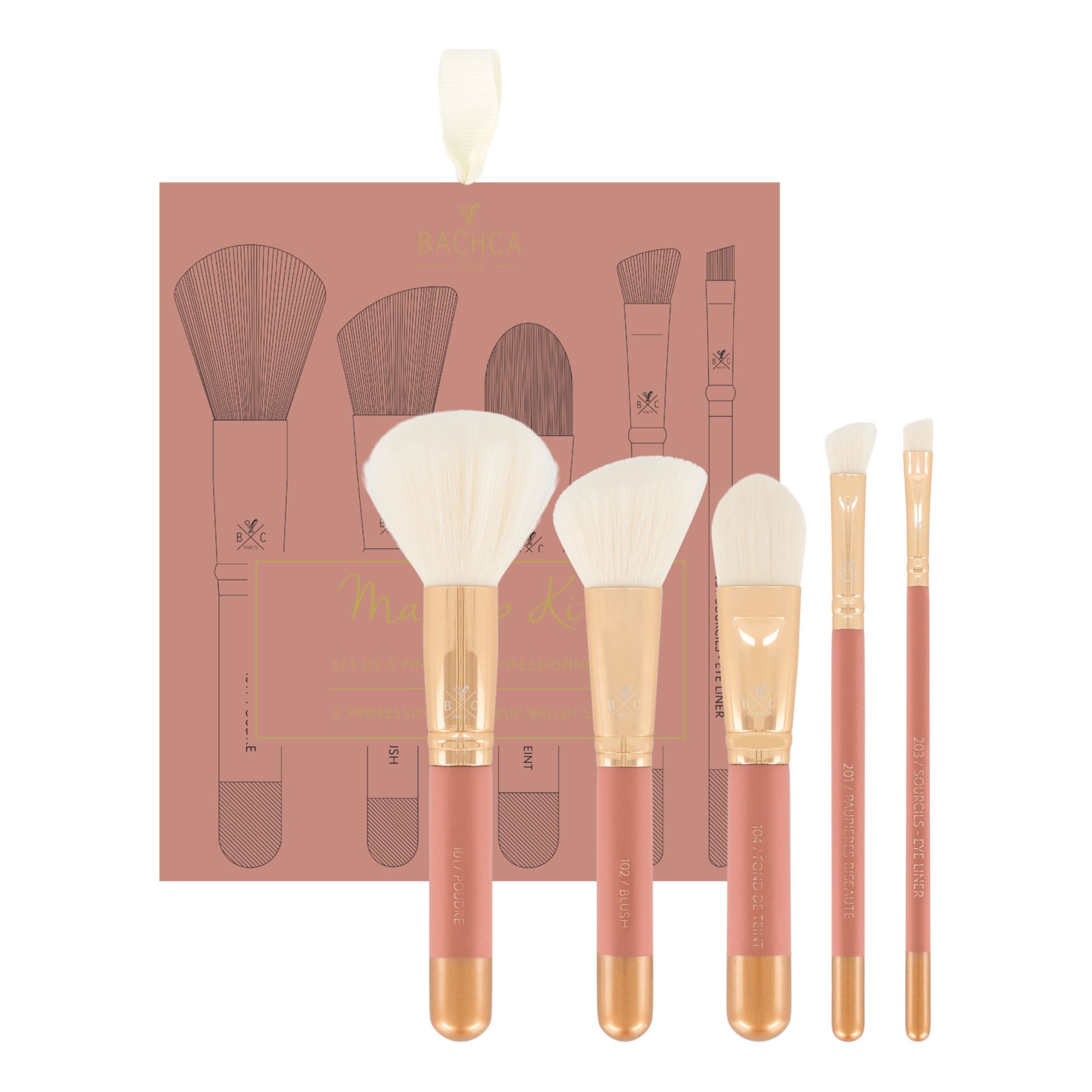 Bachca - Coffret pinceaux maquillage - Set de 5 - Terracotta