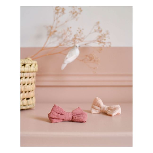 Cotton Muslin Bow Hair Ties - Set of 2 Pink