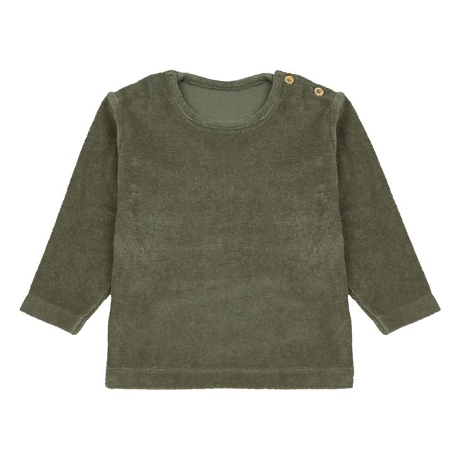 Tarragon Organic Cotton Terry Cloth Sweatshirt  Dark green