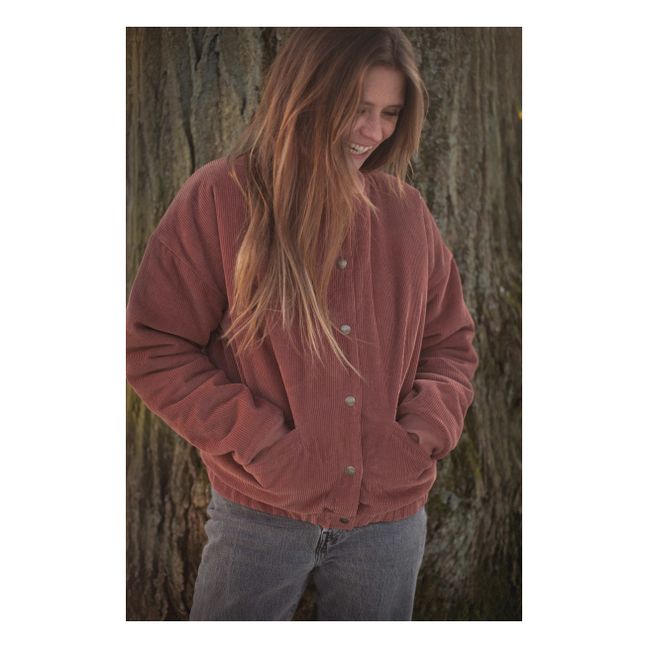 Cappotto in velluto imbottito, modello: Nina - Collezione Donna - Rosso mattone