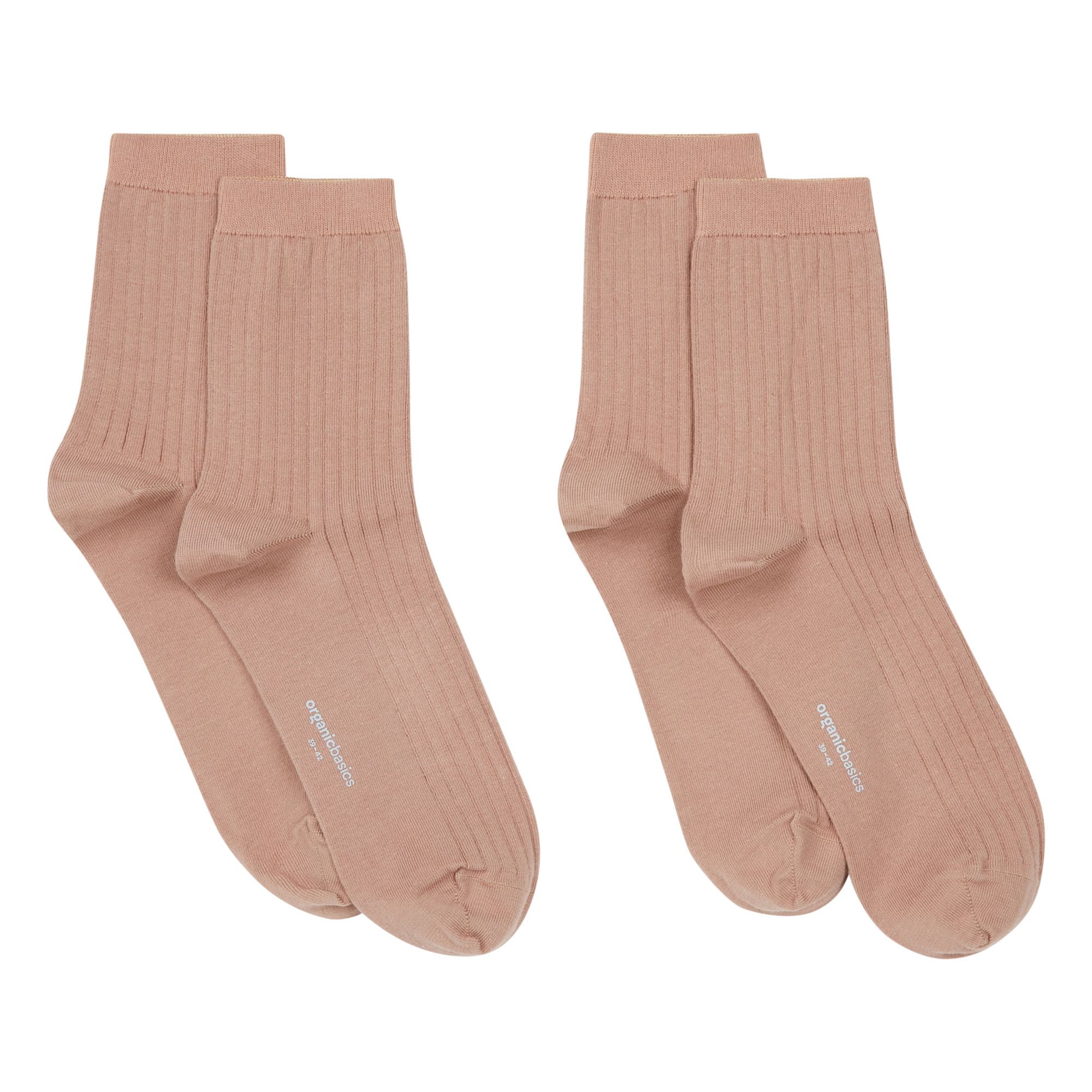 Organic Basics - Lot de 2 Paires de Chaussettes Côtelées Coton Bio - Femme - Vieux Rose