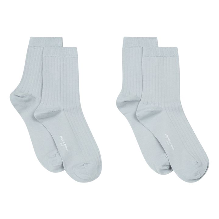 Set of 2 Pairs of Ribbed Organic Cotton Socks Ice Blue- Product image n°0