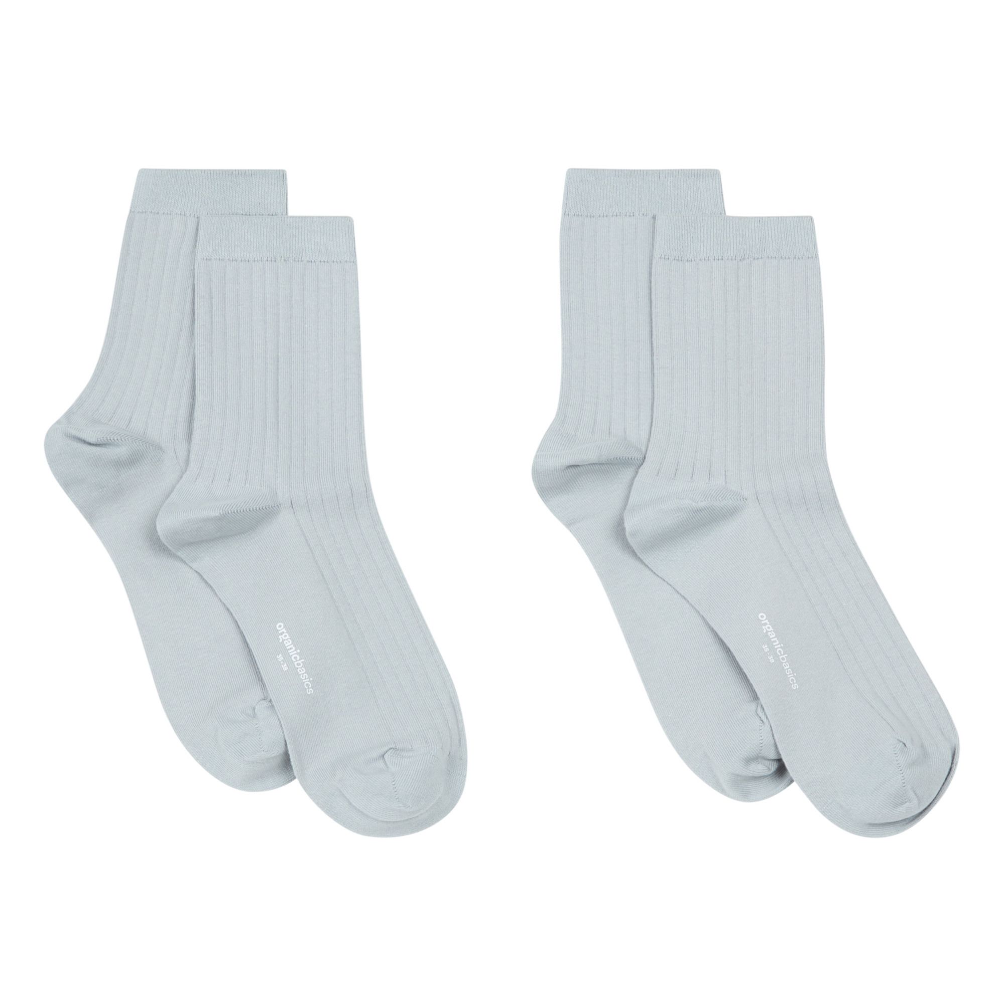 Organic Basics - Lot de 2 Paires de Chaussettes Côtelées Coton Bio - Femme - Bleu Glacier