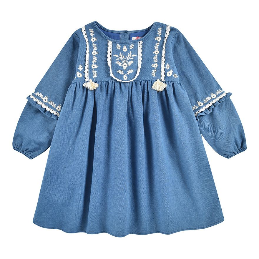 Louise Misha - Robe Denim Brodée Fajald - Fille - Bleu jean