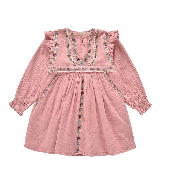Bianca Organic Cotton Muslin Embroidered Dress Pink