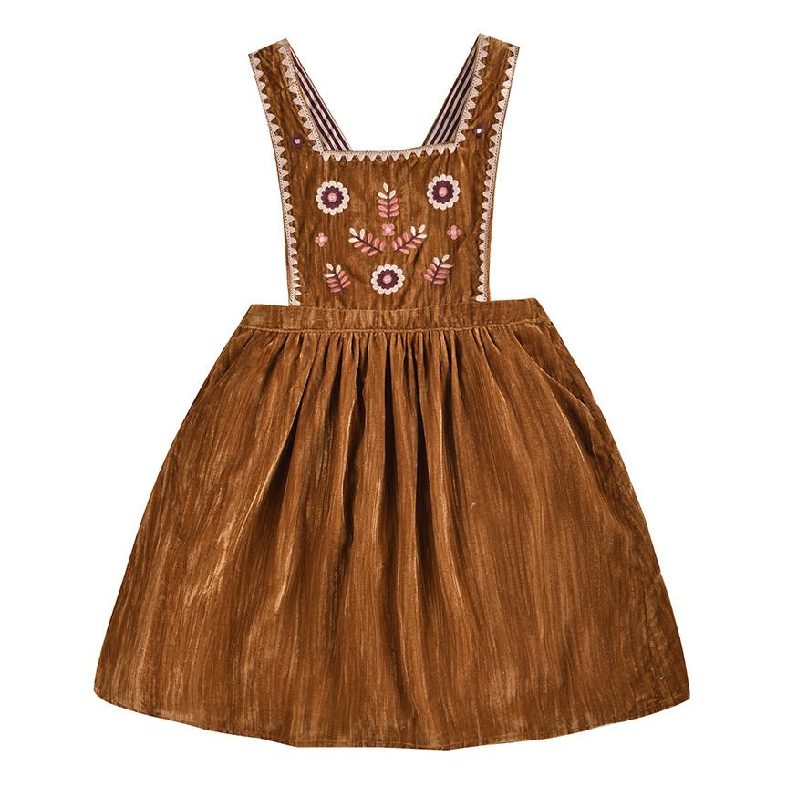 Louise Misha - Robe Tablier Velours Ginette - Fille - Caramel