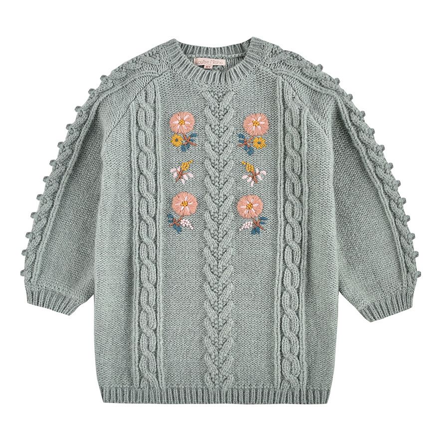 Louise Misha - Robe Pull Brodée Rejana - Fille - Sauge