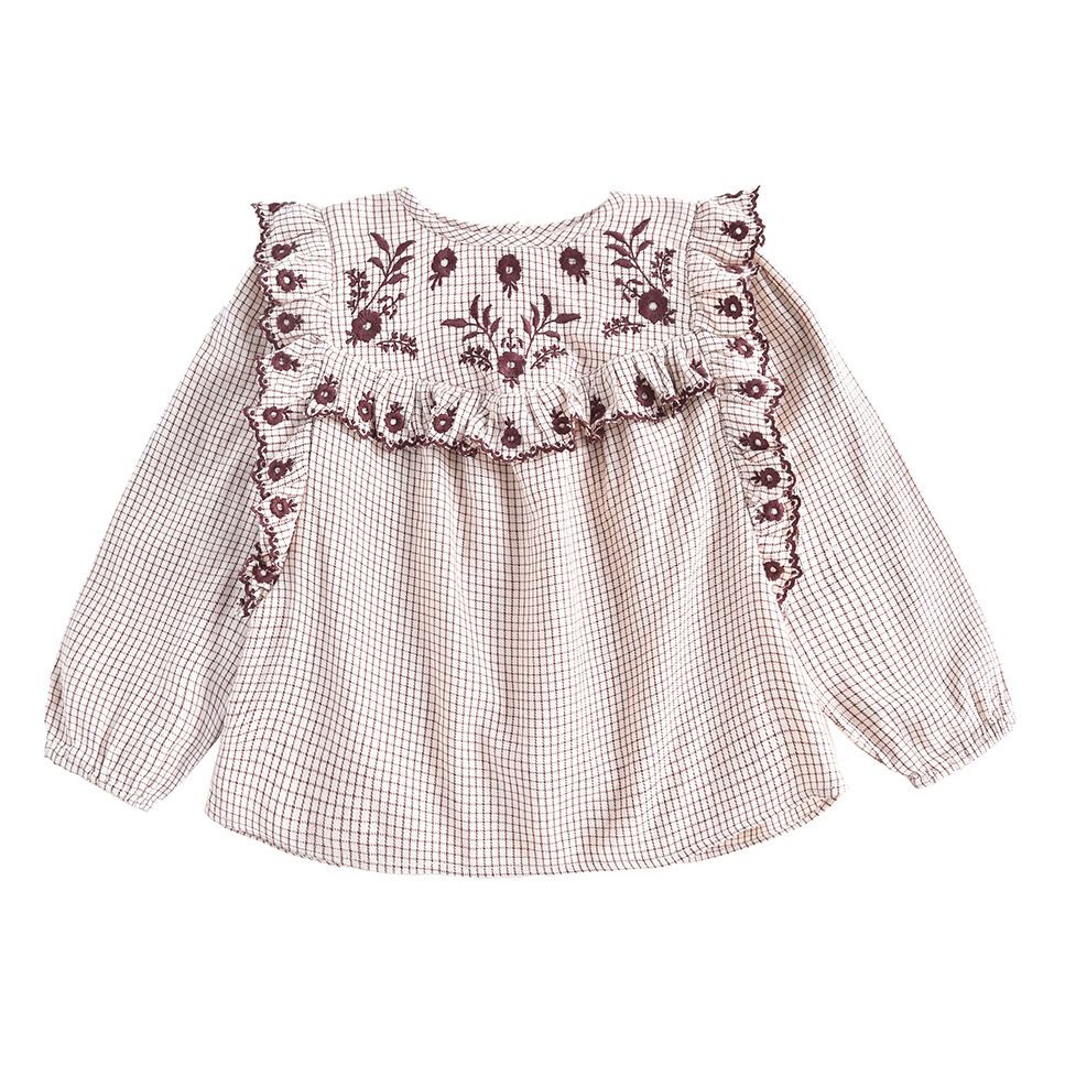 Louise Misha - Blouse Coton Bio Carreaux Abalone - Fille - Ecru