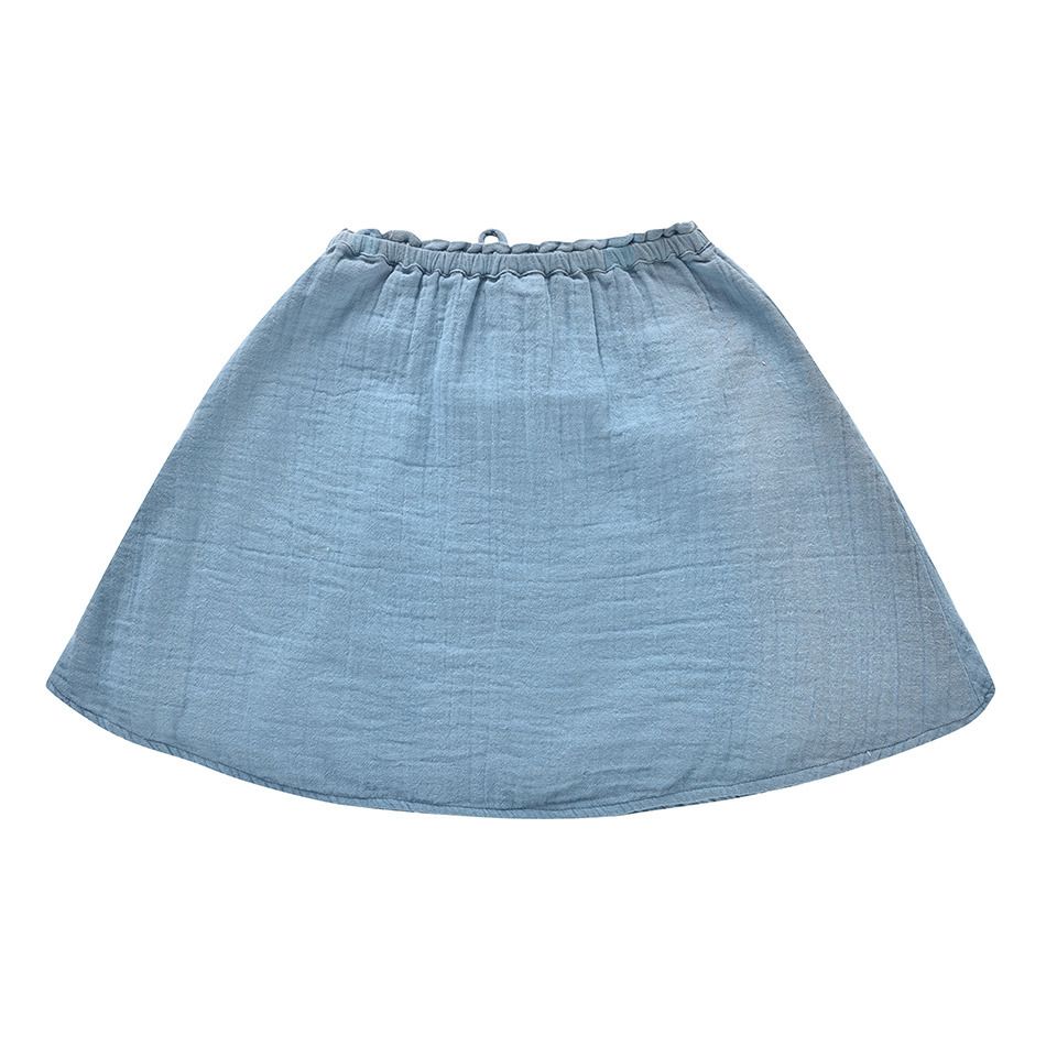 Eulalie Cotton Muslin Embroidered Skirt Blue- Product image n°4