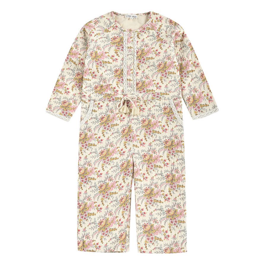 Jenna Organic Cotton Muslin Floral Jumpsuit Ecru- Product image n°0