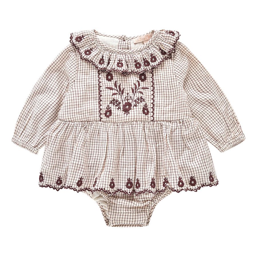Ghilena Checked Organic  Cotton Babygrow Dress Ecru- Product image n°0