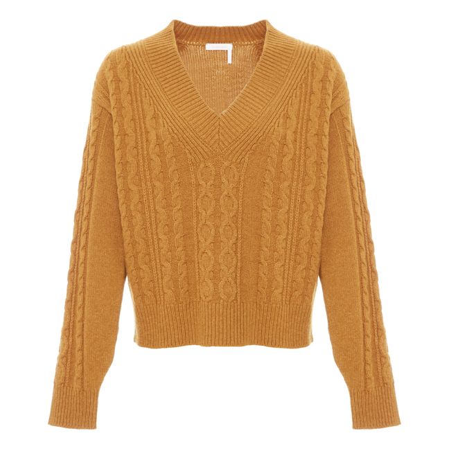 Maglione intrecciato in lana | Ocra