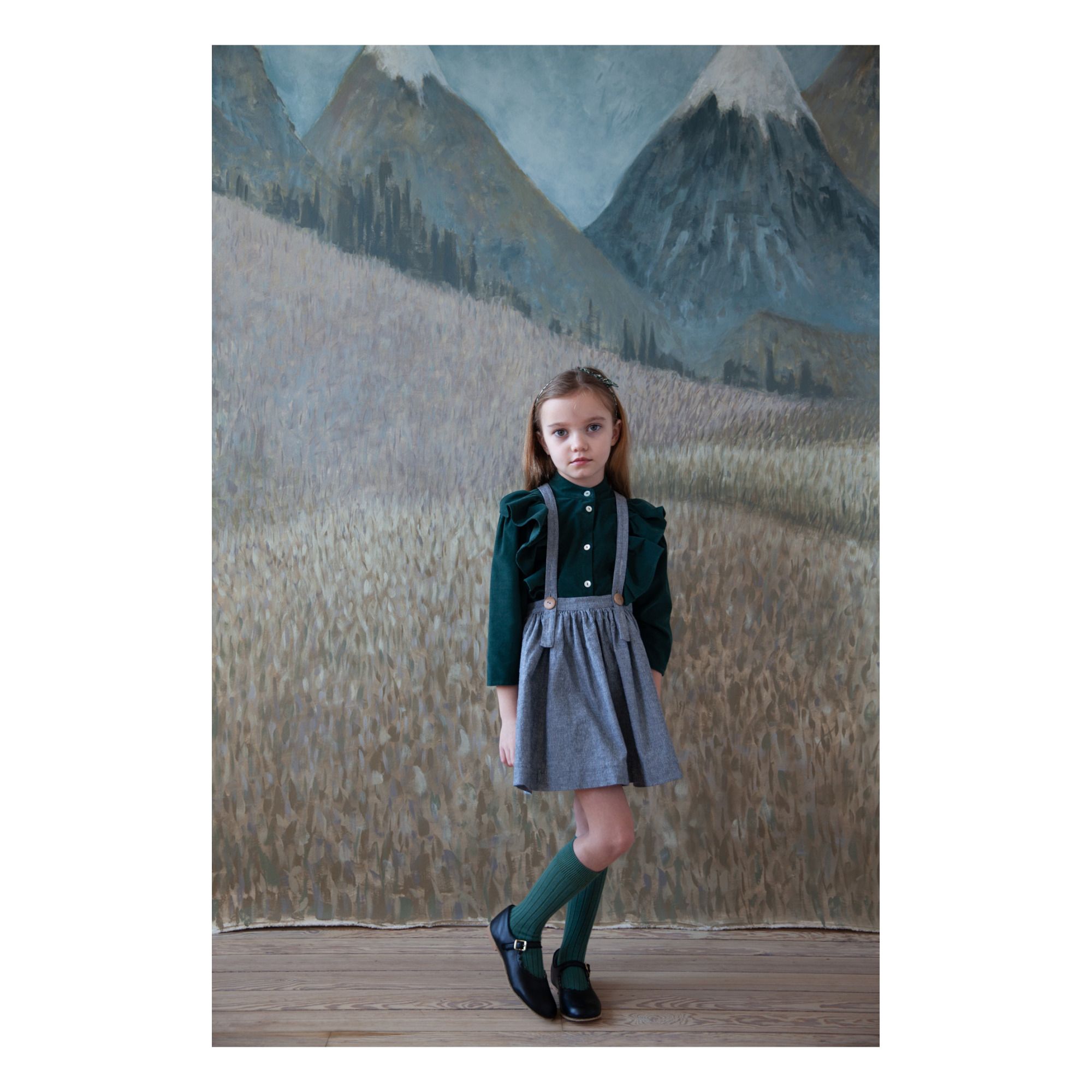 Mavis Linen Striped Suspender Skirt Blue- Product image n°1