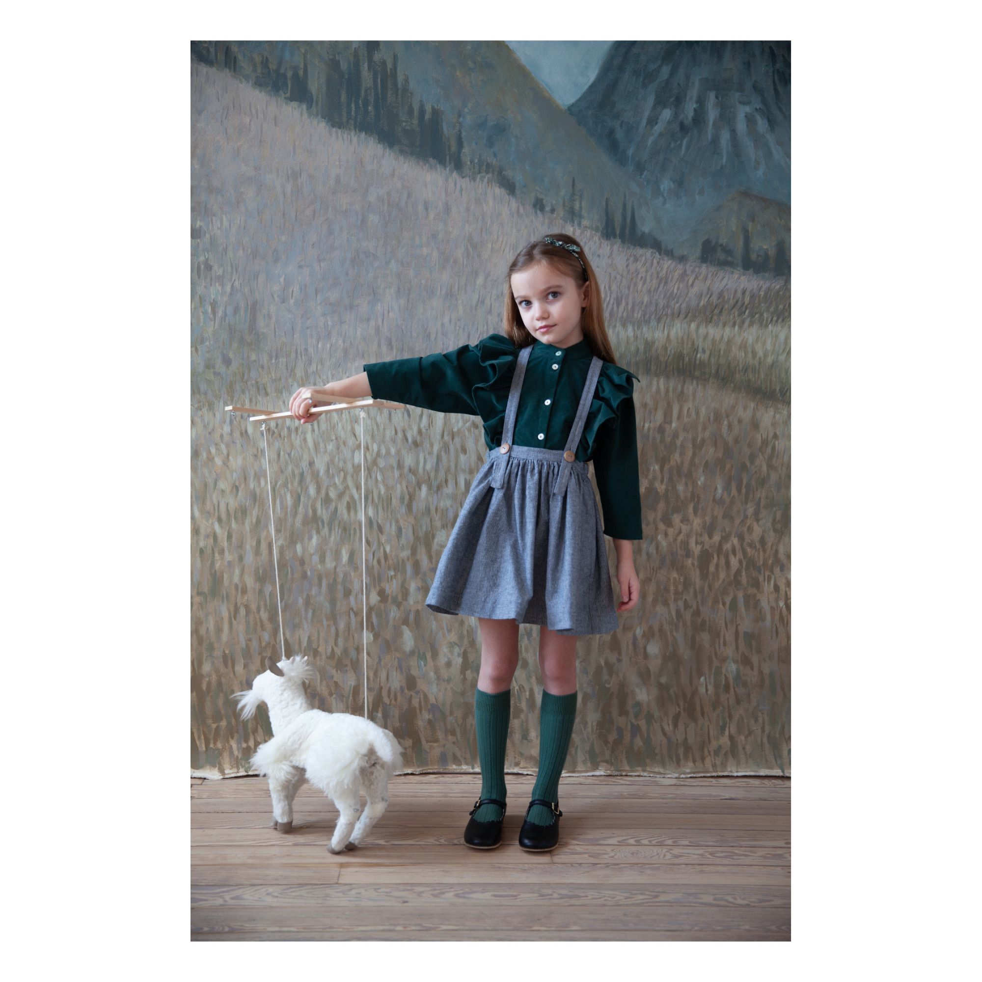 Mavis Linen Striped Suspender Skirt Blue- Product image n°2