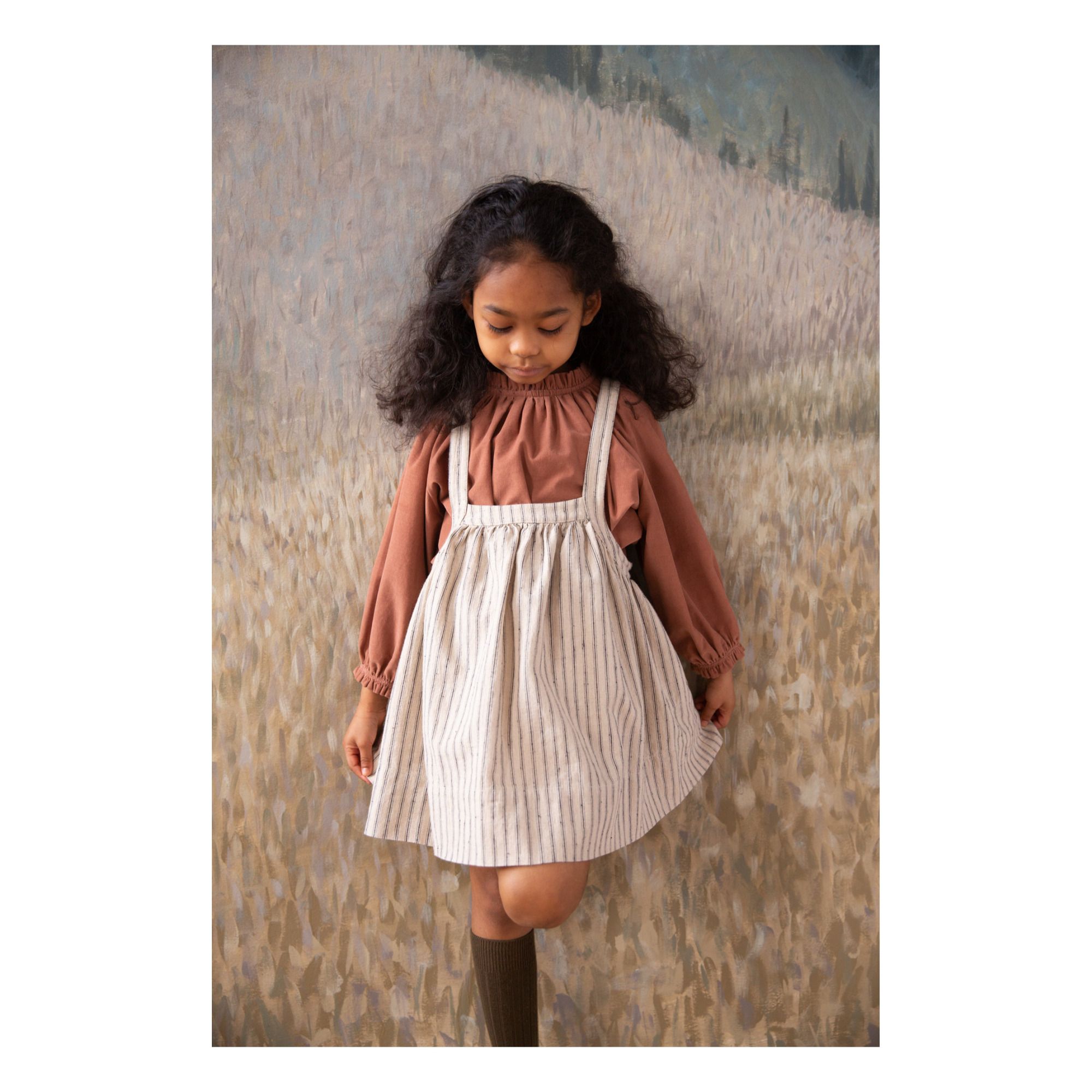 Eloise Linen and Cotton Striped Suspender Dress | Ecru