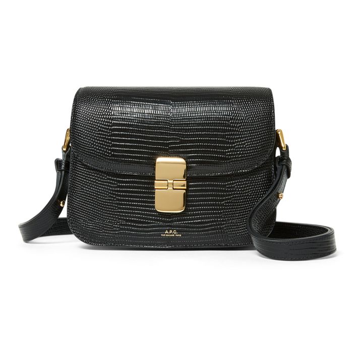 A.P.C. Grace Small Lizard Print Embossed Leather Bag Black