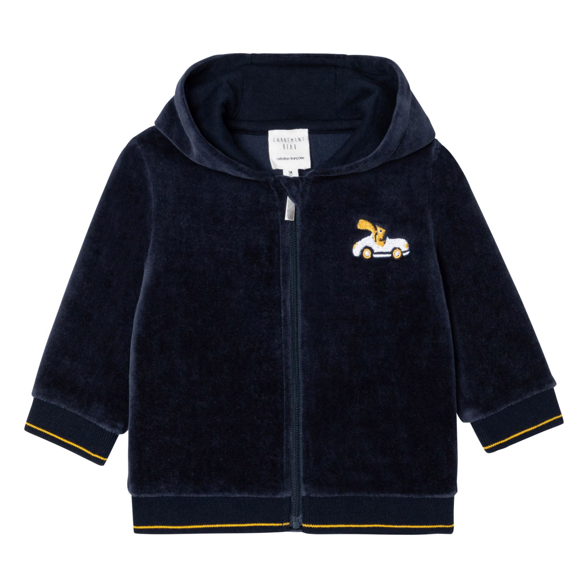 Carrement Beau - Sweat Zippé Capuche Velours Coton Bio - Garçon - Bleu nuit