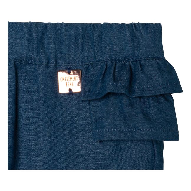 Denim Trousers with Frills Denim blue