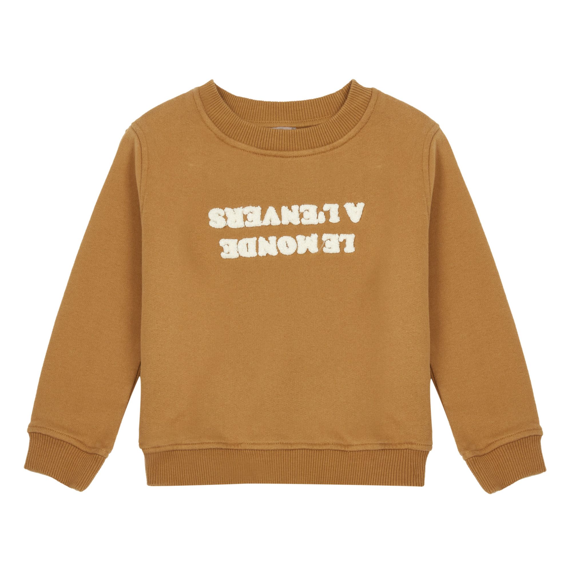 Emile et Ida - Sweat Coton Bio 'Le Monde à l'Envers' - Fille - Camel