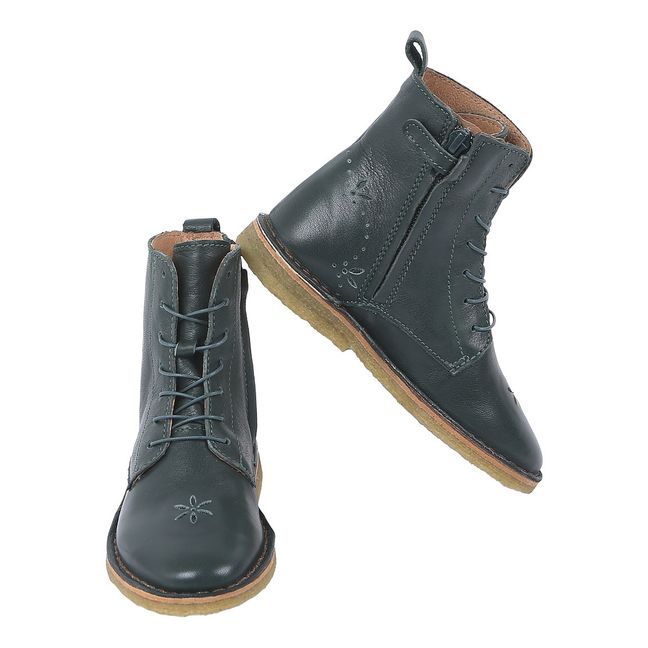Emi Lace-Up Leather Boots Dark green