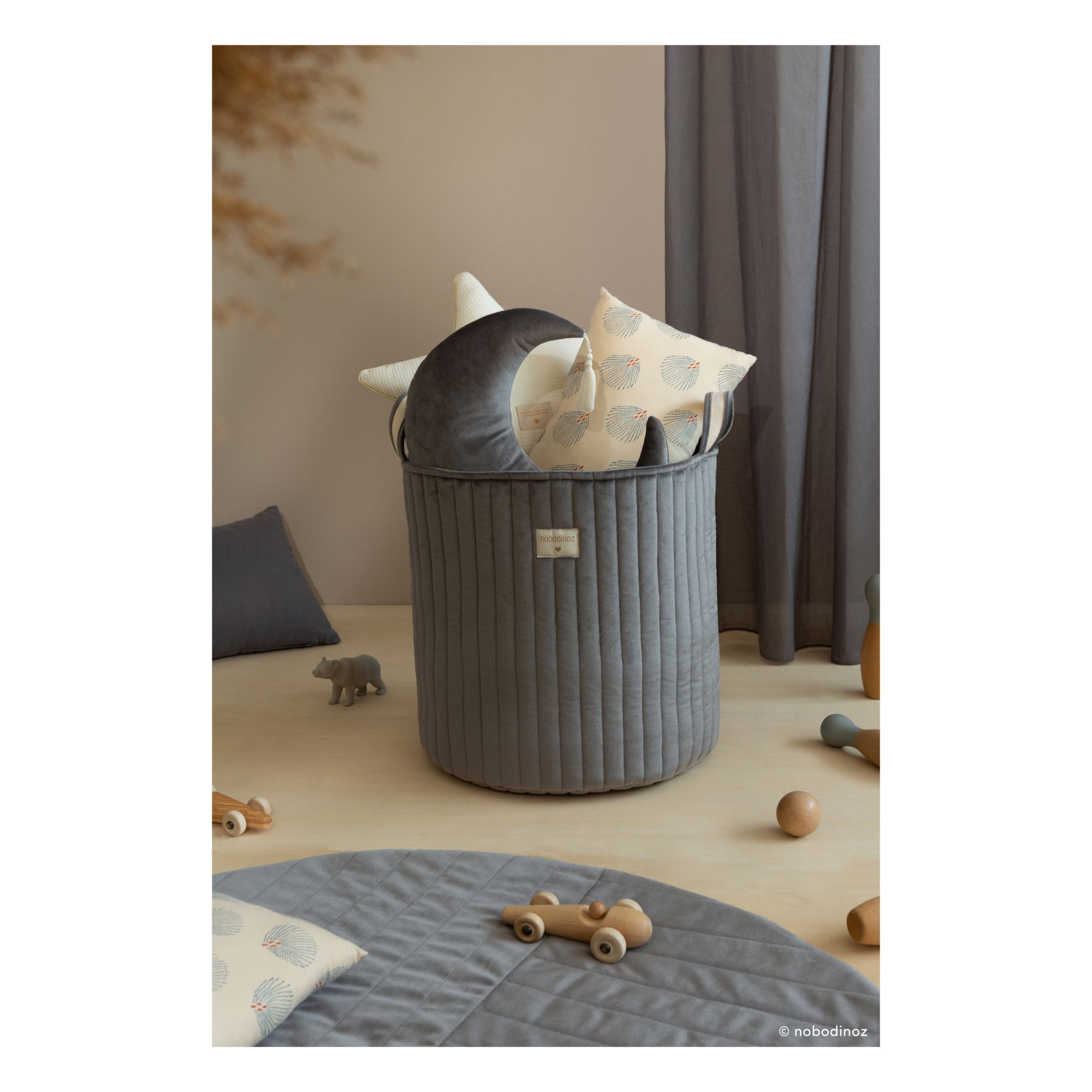 Velvet storage basket Slate grey- Product image n°1