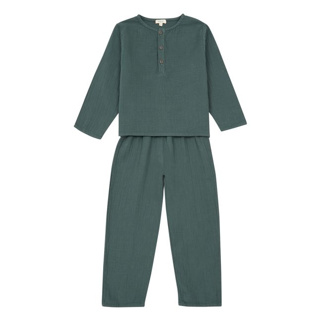 Jake Cotton Muslin Pyjamas Dark green