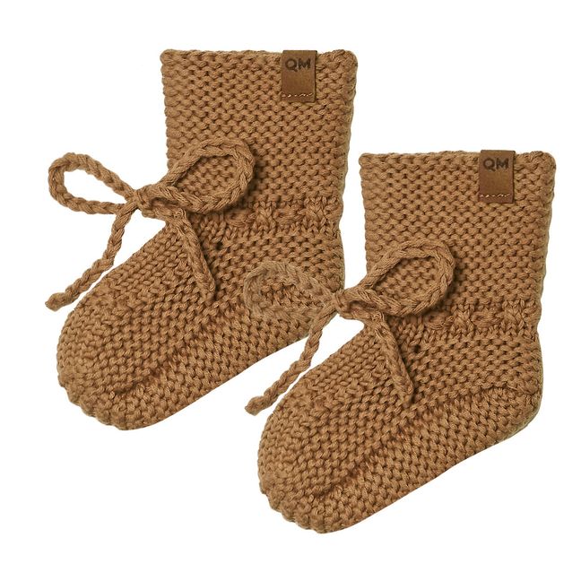 Organic Cotton Knitted Booties Camel