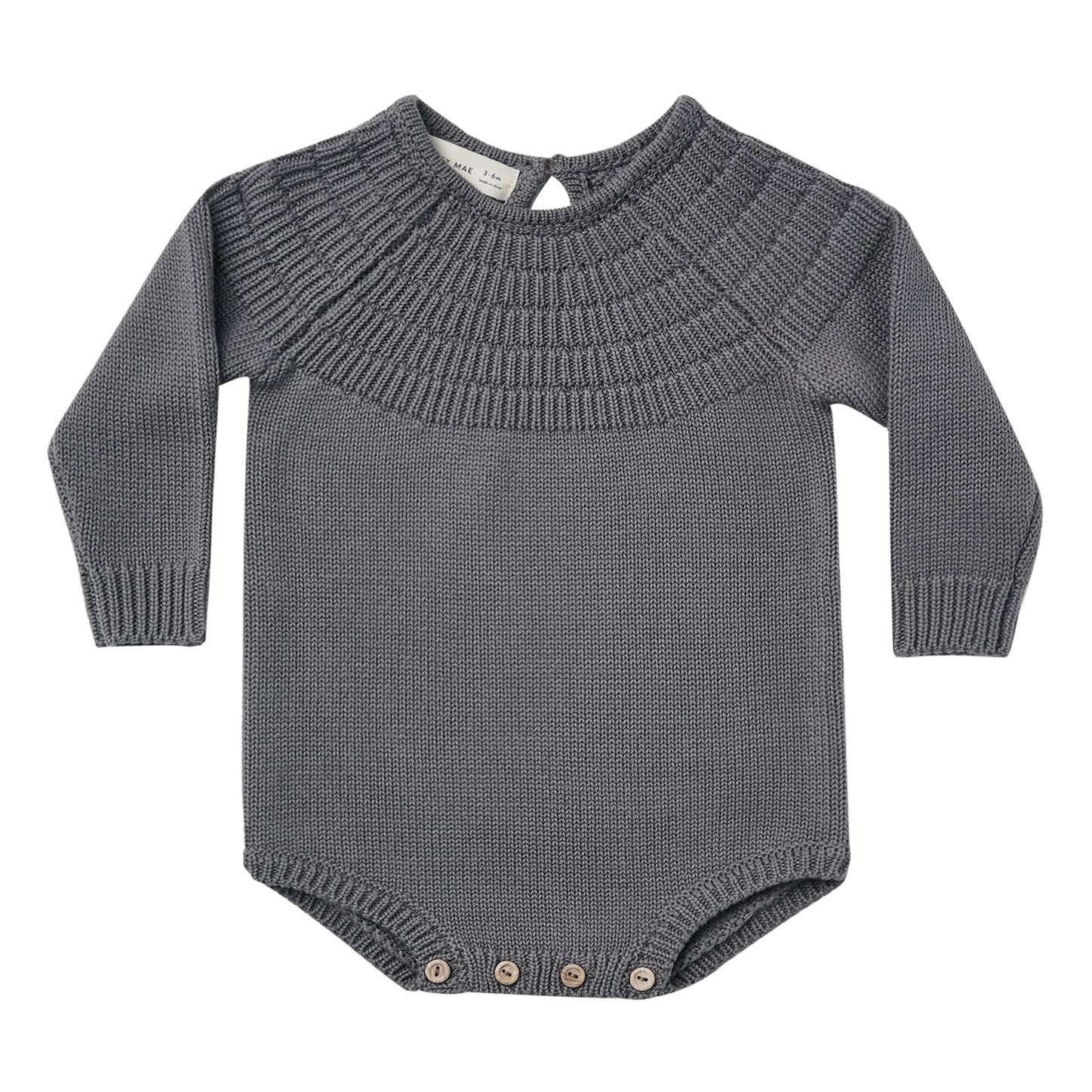 Quincy Mae - Barboteuse Tricot Coton Bio - Fille - Bleu gris