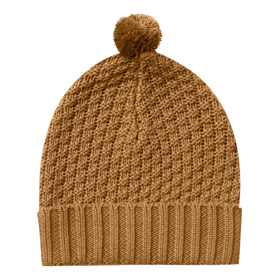 Organic Cotton Knit Pompom Beanie Camel 