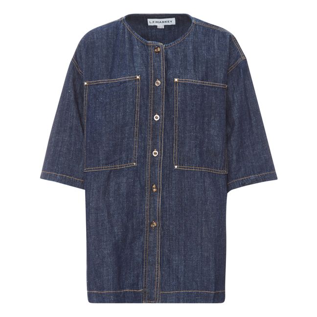 Camicia, modello: Dexter, in denim, cotone e lino Blu marino