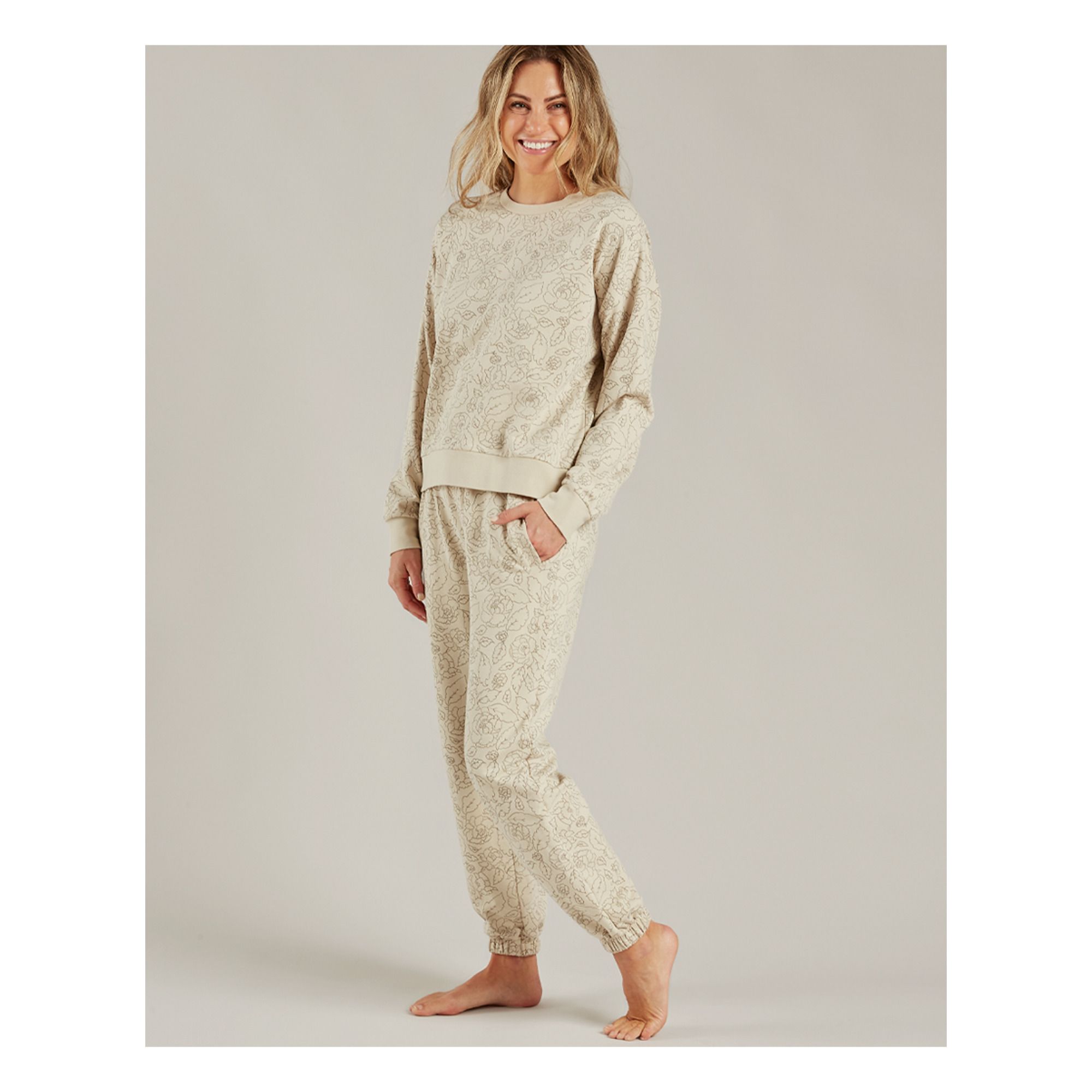 Pantalón Jogging Flores - Colección Mujer - Crema Rylee + Cru Moda Adulto