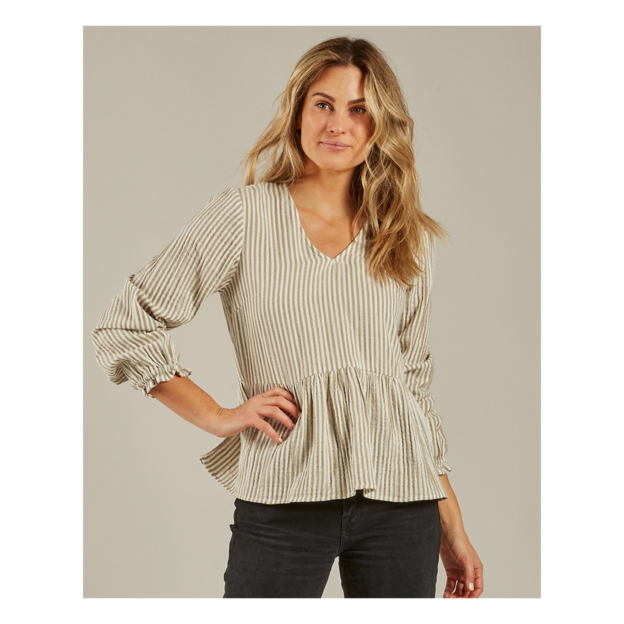 Rylee + Cru - Blouse Rayée -Collection Femme- - Ivoire