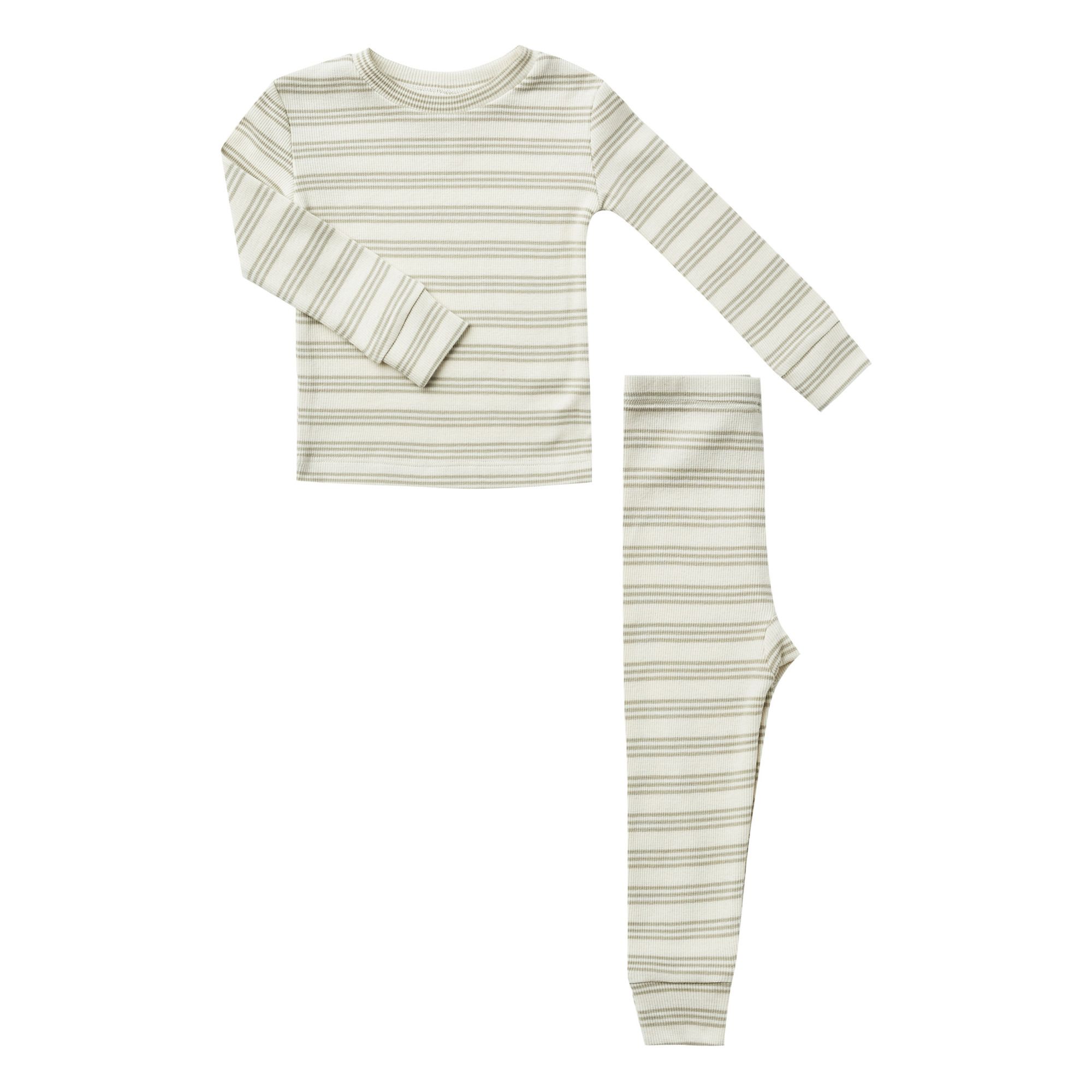 Striped Organic Cotton Pyjamas Green water- Product image n°0