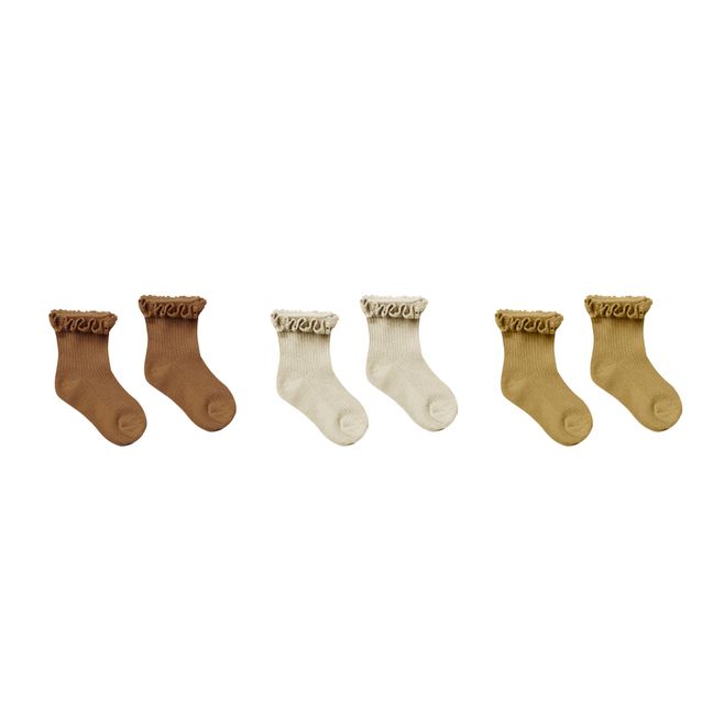 Set of 3 Frilly Socks Camel