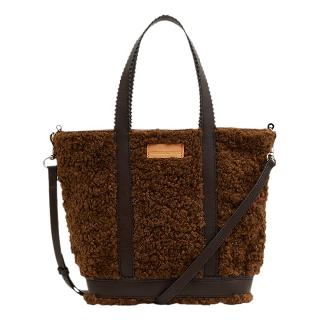 Small Sherpa Tote Bag with Shoulder Strap Braun Changierend