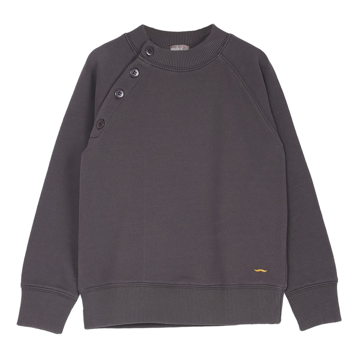 Emile et Ida - Sweat Col Boutonné - Fille - Gris anthracite