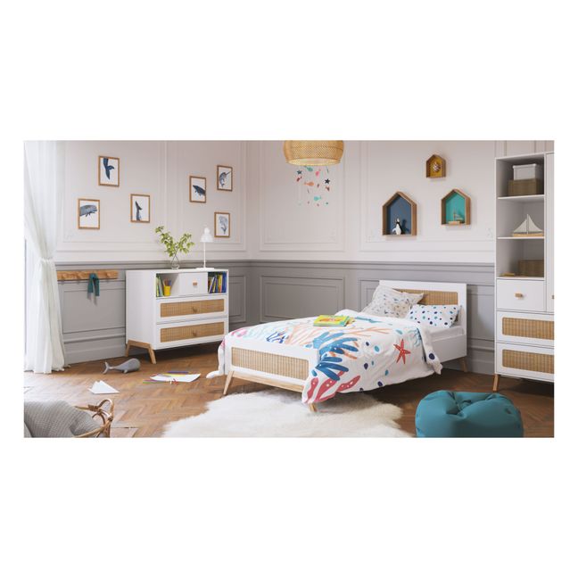 Marelia Cedar & Woven Rattan Junior Bed - 90 x 200 cm White