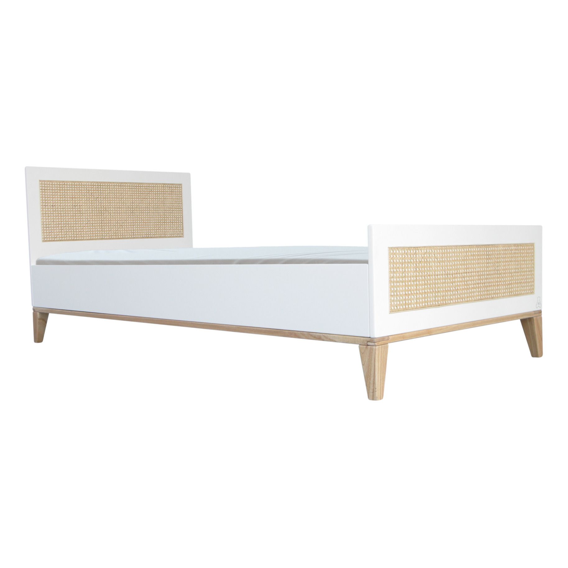 Théo - Lit junior Nami cèdre et cannage rotin 90x200 cm - Blanc