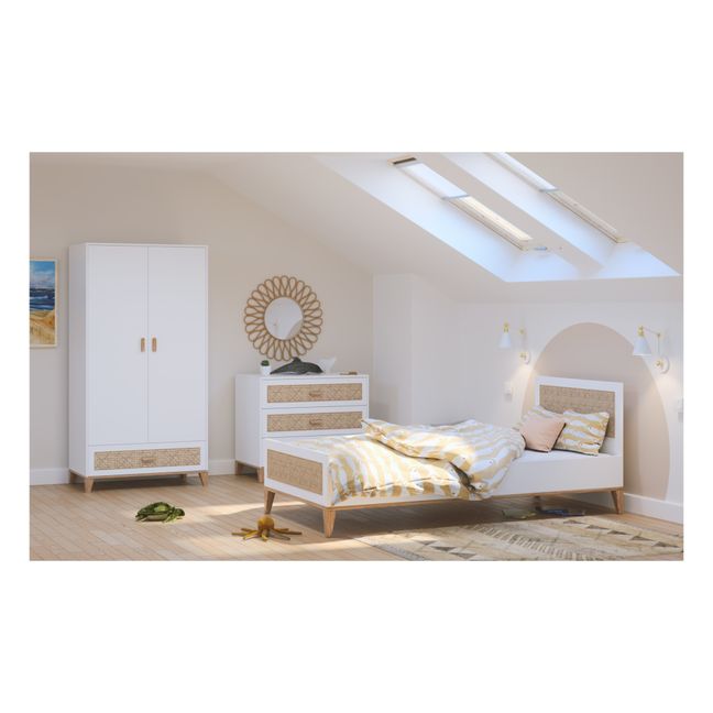 Nami Cedar & Woven Rattan Junior Bed - 90 x 200 cm Bianco