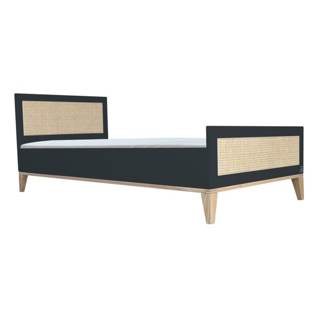 Nami Cedar & Woven Rattan Junior Bed - 90 x 200 cm Nero