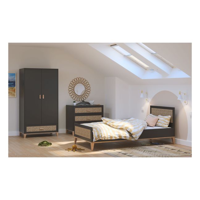 Nami Cedar & Woven Rattan Junior Bed - 90 x 200 cm Nero