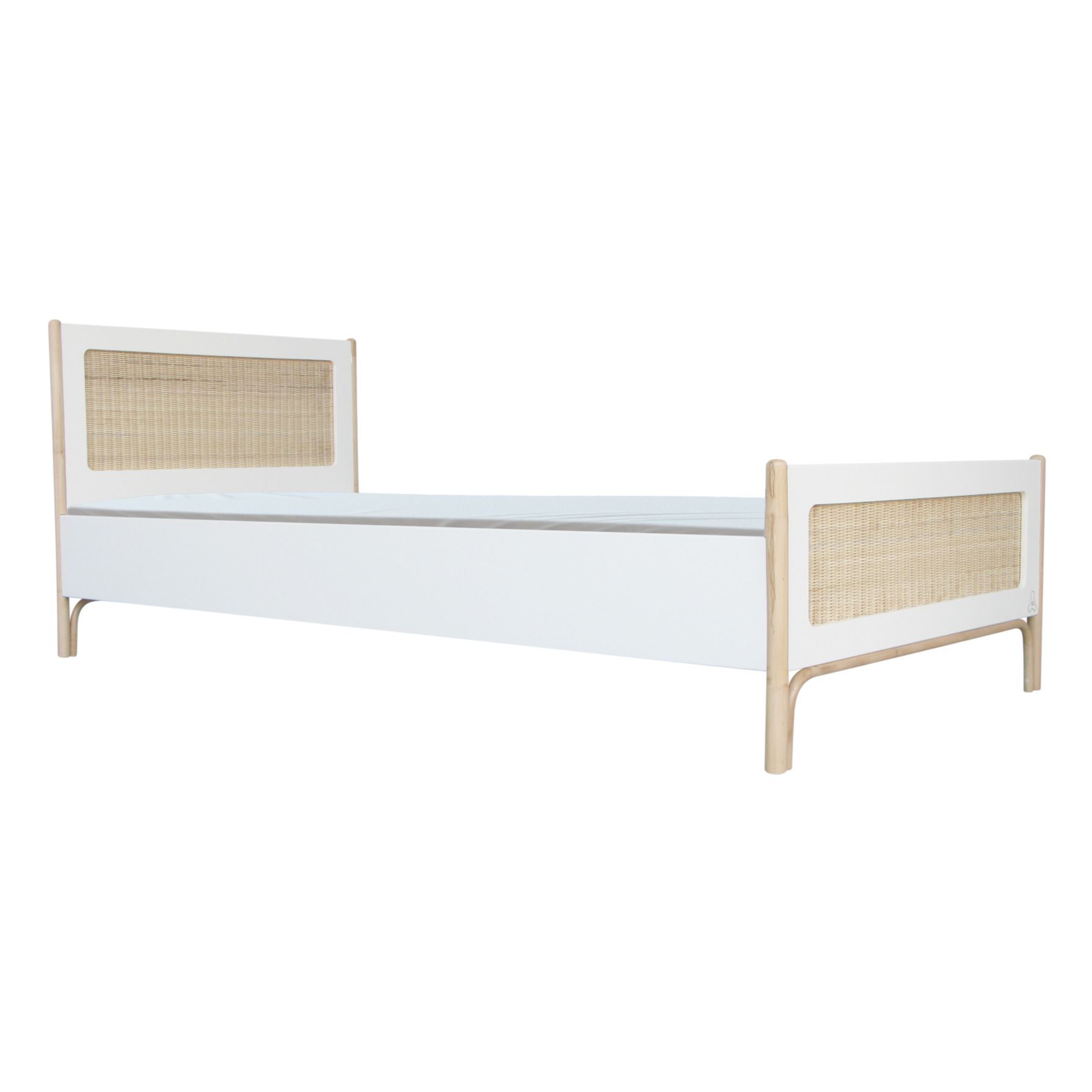 Théo - Lit junior Océania cèdre et tressage rotin 90x200 cm - Blanc