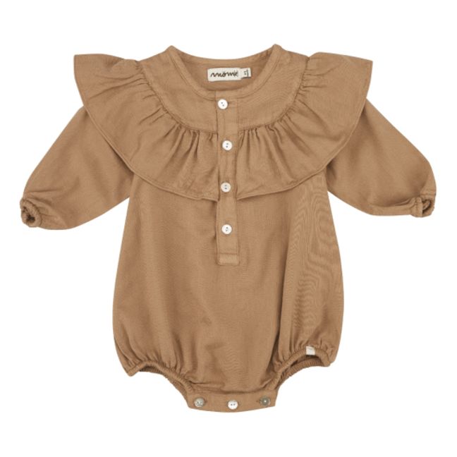 Pelele de algodón orgánico con volantes Inês | Camel
