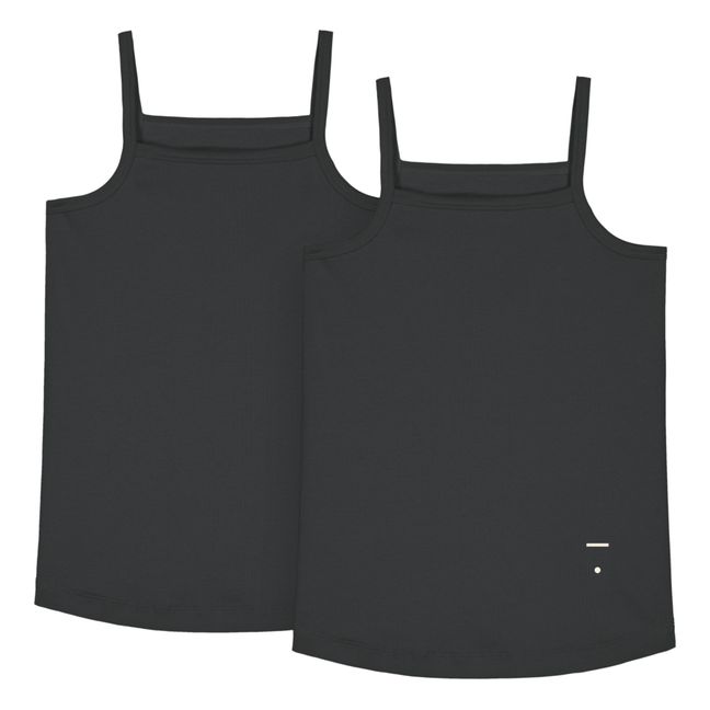 Pack of Two Organic Cotton Vests (Spaghetti Straps) - Capsule Homewear - Schwarz