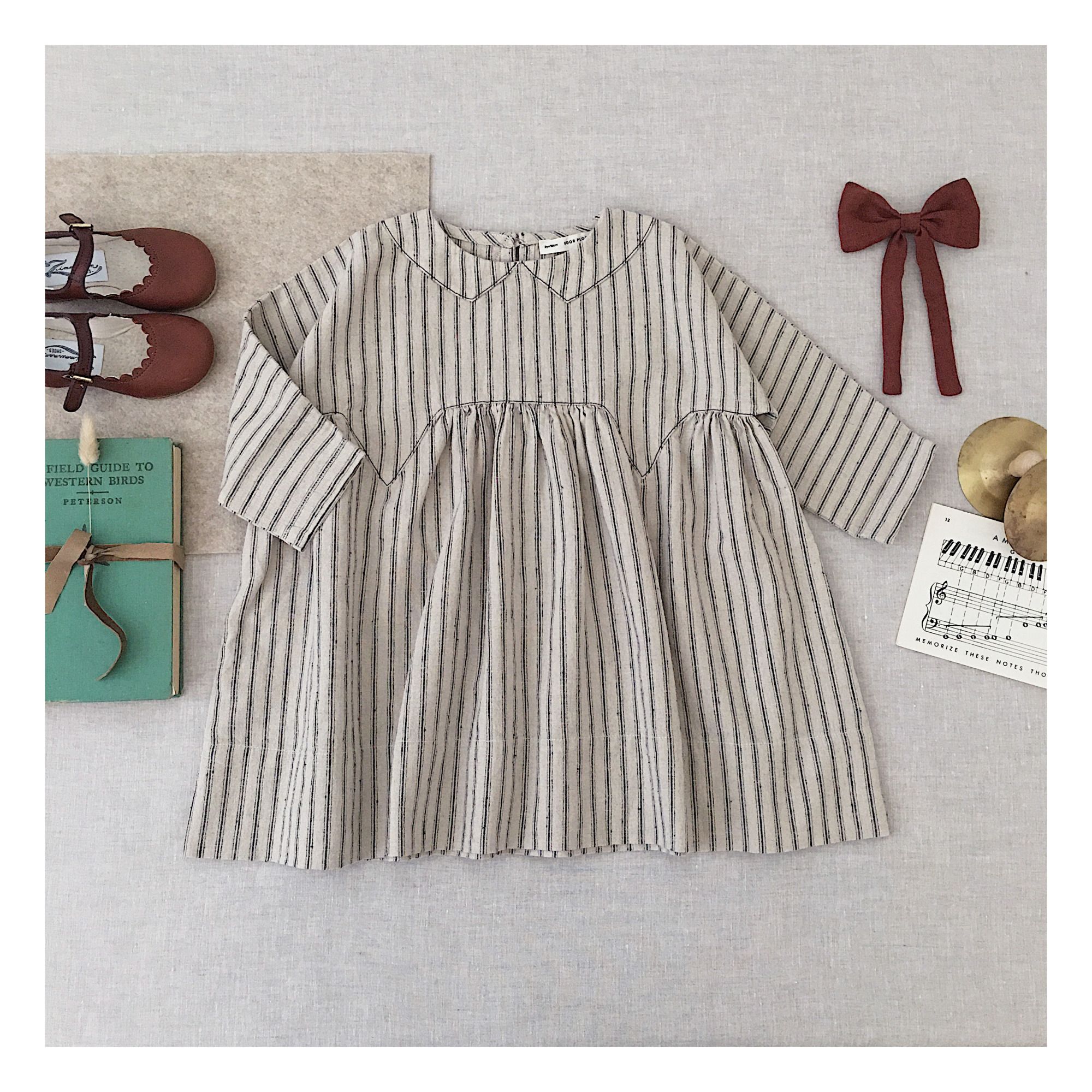 Millie Linen and Cotton Striped Dress | Ecru