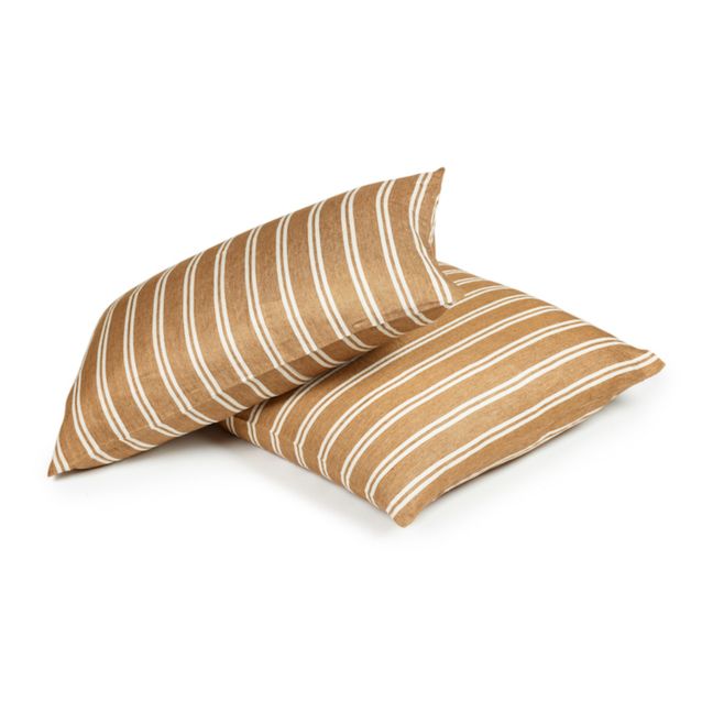 Federa per cuscino in lino Canal Stripe | Bronzo