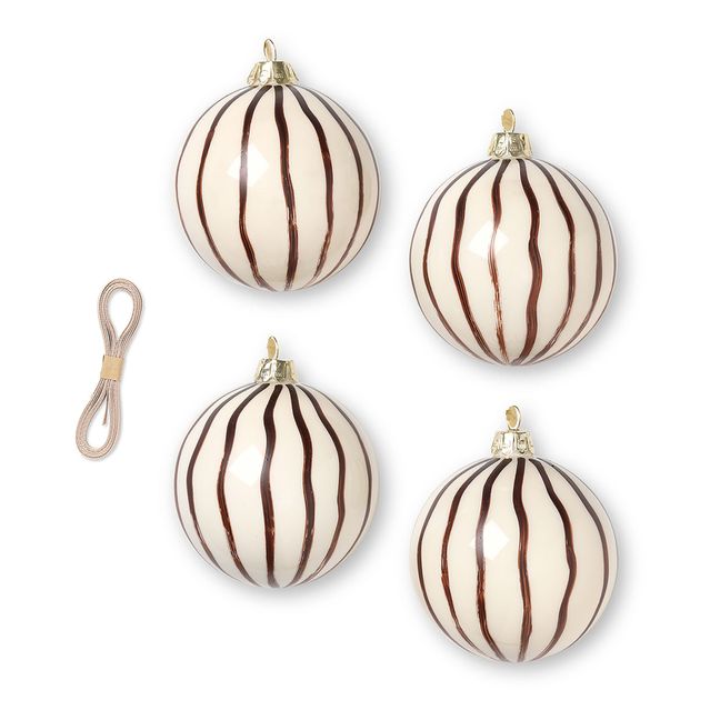Striped Christmas Baubles - Set of 4 | Brown