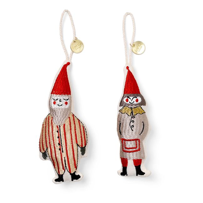 Décoration de noël Elf en coton bio - Set de 2 | Rouge
