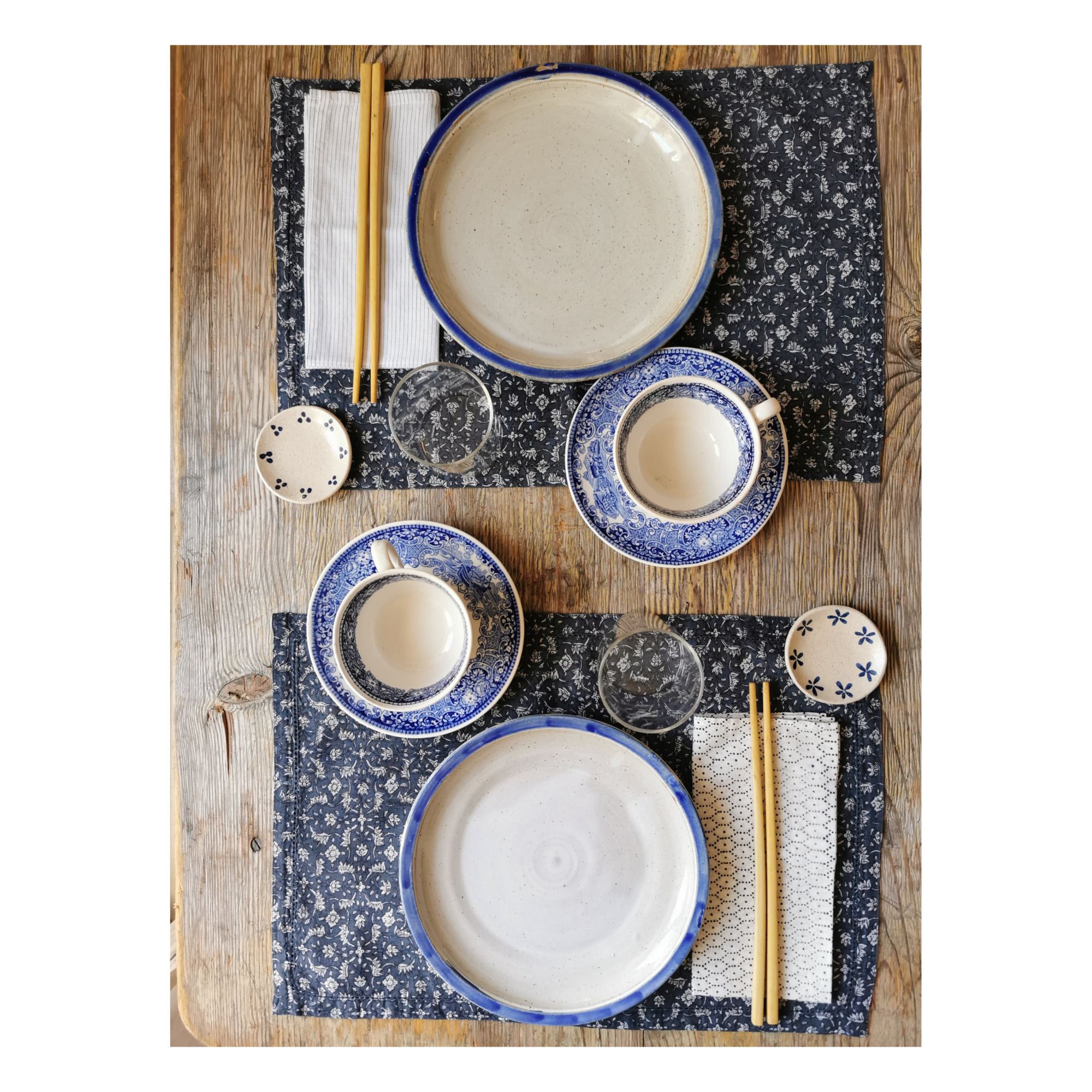 Scarlette Ateliers - Serviette de table Jack en coton imprimé main - Set de 8 - Bleu ciel