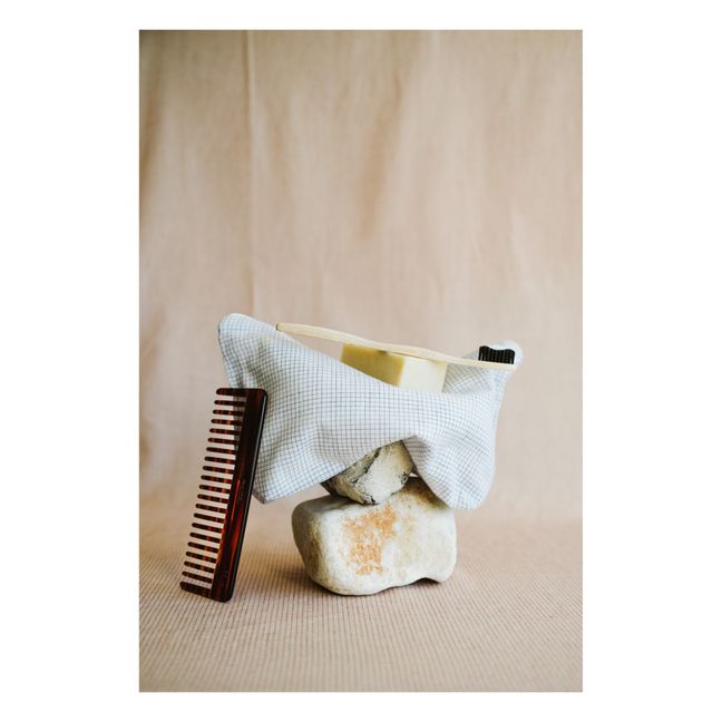 Trousse Paul con zip in cotone stampato a mano | Azzurro